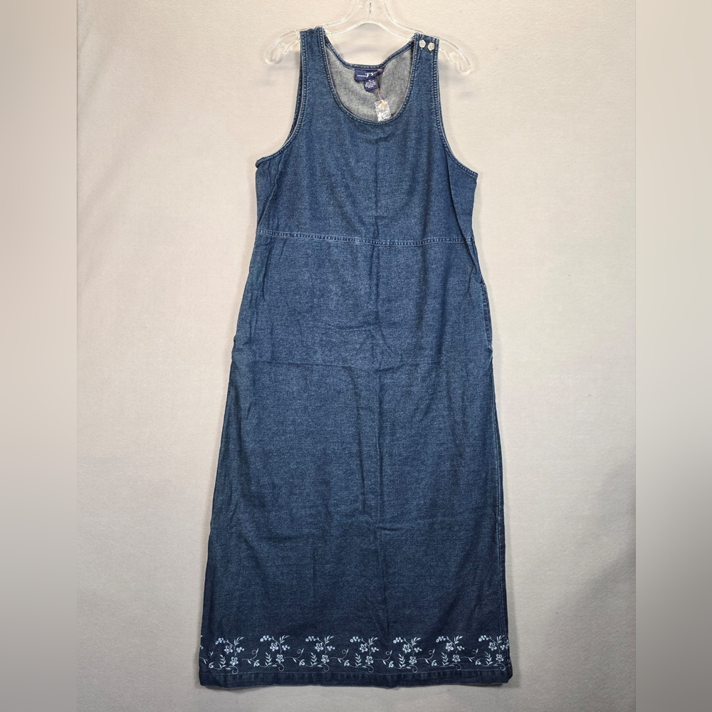 TY Original Wear  Sleeveless Casual Denim Dress Floral Womens Size 14 Blue